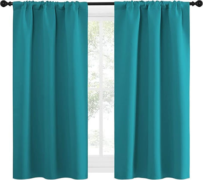 NICETOWN Peacock Blue Blackout Curtains Panels for Window, Thermal Insulated Rod Pocket Blackout Drapes/Draperies for Living Room (2 Panels, W34 x L54 inches)