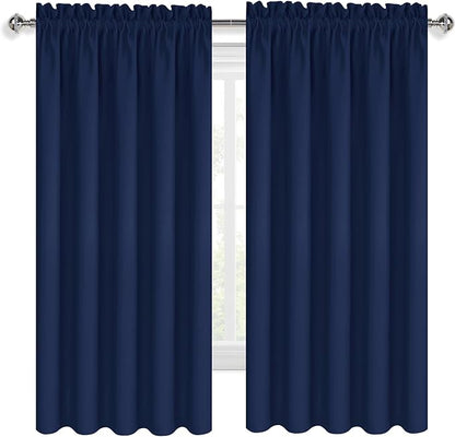 DWCN Bedroom Blackout Curtains 60 x 63 Inches Length 2 Panels Set, Solid Thermal Insulated Energy Saving Window Treatment Drapes, Rod Pocket Curtains for Kids Boys Room (W60 x L63 Inch, Navy Blue)