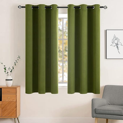 MIULEE Blackout Curtains Room Darkening Thermal Insulated Drapes Solid Window Treatment Set Grommet Top Light Blocking Curtain for Living Room/Bedroom 2 Panels 42x63 inch,Olive Green