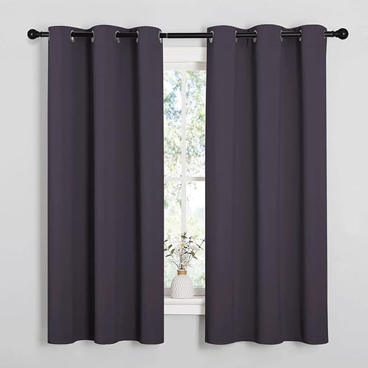 NICETOWN Greyish Purple Blackout Curtains 45 inches Length for Kitchen, 2 Panels, 29" Wide, Thermal Insulated Decoration Drapes for Small Window