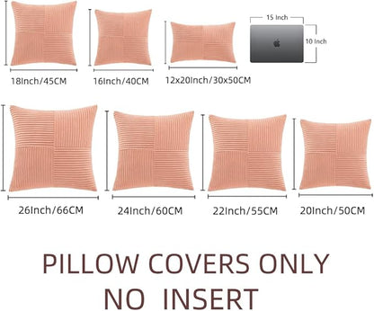 Fancy Homi 2 Packs Coral Big Decorative Throw Pillow Covers 24x24 Inch for Living Room Couch, Rustic Farmhouse Boho Home Decor, Soft Corss Corduroy Patchwork Accent Peach Square Cushion Case 60x60 cm