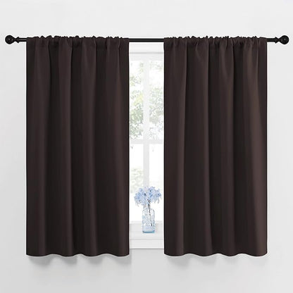 NICETOWN Blackout Curtain Panels 45 inches Long - Noise Reducing Thermal Insulated Solid Rod Pocket Window Drapes/Draperies for Kids Room (Toffee Brown, 1 Pair, 42 inches by 45 Inch)