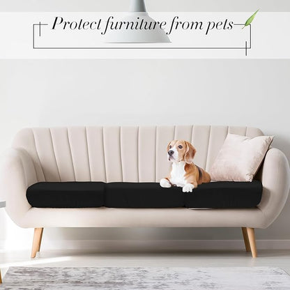 Newwiee 8Pcs Patio Cushion Covers Stretch Outdoor Cushion Cover Replacement for Patio Furniture Sofa Couch Slipcovers, Soft Flexibility Washable Furniture Protector(Waterproof Pure,Black)