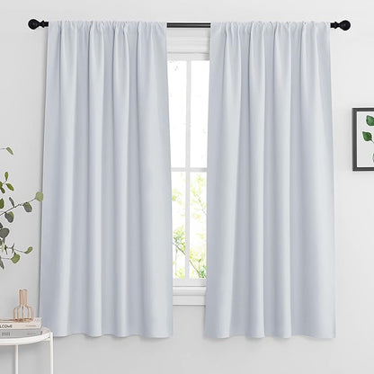 RYB HOME Extra Wide Curtains for Bedroom Living Room 63 inches Long, Thermal Insulated Privacy Drapes for Nursery Home Theater Dining Room, Width 62 by Length 63, Greyish White, 2 Panels