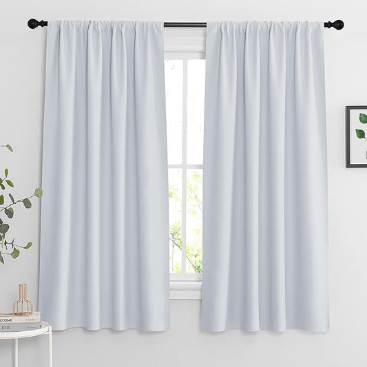 RYB HOME Extra Wide Curtains for Bedroom Living Room 63 inches Long, Thermal Insulated Privacy Drapes for Nursery Home Theater Dining Room, Width 62 by Length 63, Greyish White, 2 Panels