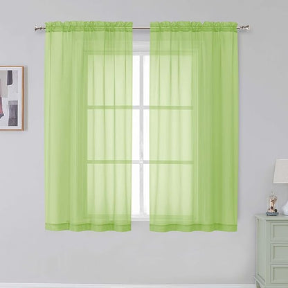 Simplebrand Lime Sheer Curtains 84 Inches Long, Light Filtering Rod Pocket Solid Color Window Sheer Curtain Panels, Elegant Curtains & Drapes for Living Room, Bedroom 2 Panels (Lime, 42" W x 84" L)