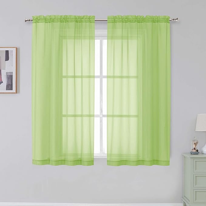 Simplebrand Lime Sheer Curtains 96 Inches Long, Light Filtering Rod Pocket Solid Color Window Sheer Curtain Panels, Elegant Curtains & Drapes for Living Room, Bedroom 2 Panels (Lime, 42" W x 96" L)