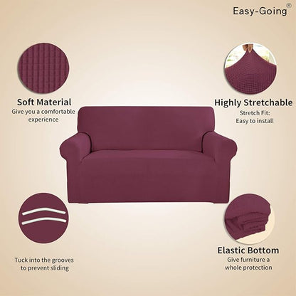 Easy-Going Stretch Oversized Sofa Slipcover 1-Piece Sofa Cover Furniture Protector Couch Soft with Elastic Bottom for Kids, Polyester Spandex Jacquard Fabric Small Checks ASH Rose