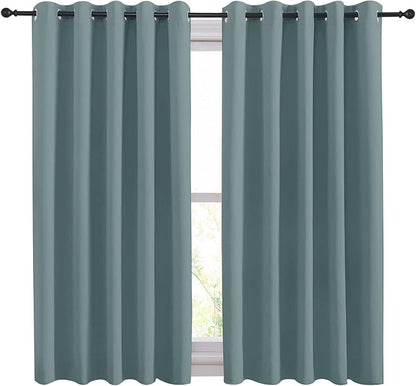 NICETOWN Thermal Insulated Greyish Blue Curtains Blackout Draperies, Window Treatment Solid Grommet Room Darkening Drape Panels for Bedroom (Set of 2, 70 by 54 inches Long)