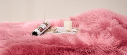EasyJoy Ultra Soft Fluffy Shaggy Area Rug Faux Fur Rug Chair Cover Seat Pad Fuzzy Area Rug for Bedroom Floor Sofa Living Room (4 x 6 ft Rectangle, BlushPink)