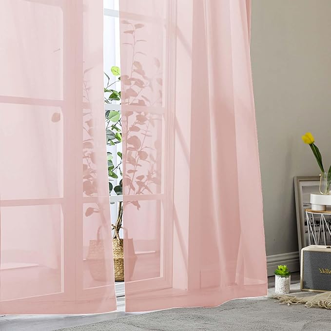 Blush Sheer Curtains for Bedroom Living Room 96 Inches Long 2 Panels, Modern Airy Soft Lightweight Rod Pocket Light Filtering Sheer Curtains Drapes, Blush, Each 42" Wx96 L Inch
