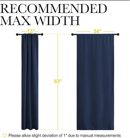 NICETOWN Bedroom Curtains Blackout Draperies, Home Decorations Thermal Insulated Solid Pole Top Blackout Drapes for Living Room (Navy, 1 Pair, 34-inch W x 63-inch L)