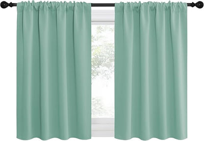 NICETOWN 2 Panels Blackout Curtains, Rod Pocket Thermal Insulated Drapes for Kitchen, Heavy Duty Small Window Treatment for Dorm Room, Studio Apartment, Basement (Aqua, W42 x L30)
