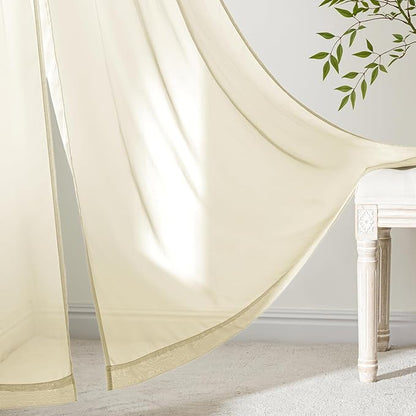 MIULEE Light Cream Sheer Curtains 90 Inches Long, 4 Panels Set, Light Filtering Rod Pocket Voile Drapes for Living Room and Bedroom, Airy Soft Fabric Window Treatments, 42 x 90 Inches