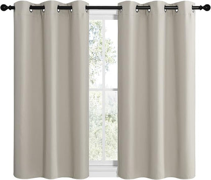 NICETOWN Modern Blackout Curtains Noise Reducing, Thermal Insulated and Privacy Room Darkening Drape Panels for Boy's Guest Room Door Small Short Window (Natural, 2 Panels, W42 x L40 -Inch)