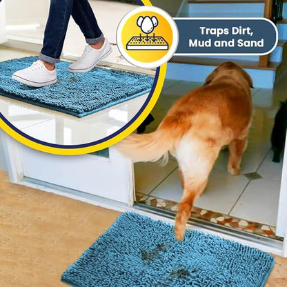 Muddy Mat® | Super Absorbent Door Mat Indoor, Microfiber Quick Dry Chenille Entryway Rug, Non-Slip Front Door Mat, Indoor Mats for Entryway, Machine Washable Pet Rug, Sky Blue 24" x 72"