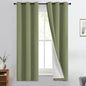 Yakamok 100% Blackout Curtain Panels 63 inches Cold and Light Blocking Drapes for Nursery, 2 Thick Layers Thermal Insulated Draperies (2 Pieces, 40 Wide Each Panel, Sage Front with White Backing)