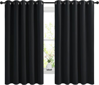 NICETOWN Blackout Curtains Panels for Bedroom, 2 Panels, 66 x 60 Inch, Black, 3 Pass Microfiber Noise Reducing Thermal Insulated Solid Ring Top Blackout Window Drapes