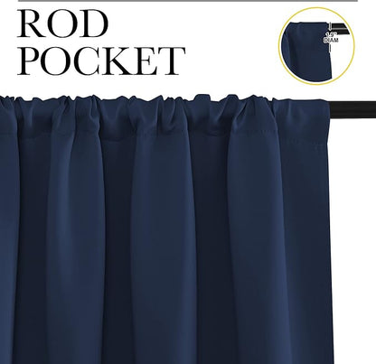 NICETOWN Kitchen Curtains, Short Blackout Curtains & Drapes, Thermal Insulated Rod Pocket Window Treatment Draperies for Nursery (Navy, 29" x 40", Set of 2)