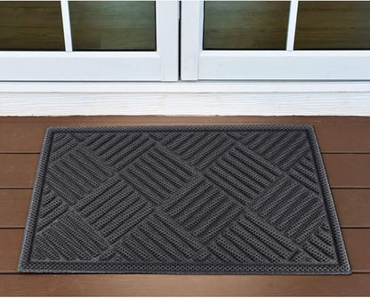 Mibao Front Door Mat, Dirt Trapper Welcome Mat for Outdoor Indoor, Non-Slip Waterproof Doormat, Durable Machine Washable Low Profile Entry Rug for Back Door Outside Patio Porch, 35.5" x 24", Gray