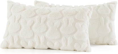 decorUhome Easter Bunny Pillow Covers 12x20 Inch Set of 2, Soft Plush Faux Wool Jacquard Cream White Rabbit Cushion Covers, Farmhouse Neutral Spring Easter Holiday Decor for Couch Sofa Bed