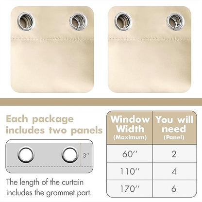 MIULEE 63" Long Room Darkening Curtains Thermal Insulated Drapes Solid Window Treatment Set Grommet Top Light Blocking Blackout Curtain for Living Room/Bedroom 2 Panels Cream Beige