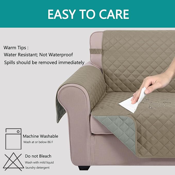 U-NICE HOME Recliner Chair Covers Reversible Chair Cover Pet Covers for Dogs with Elastic Straps Water Resistant Diamond Quilted (23''Armchair, Khaki/Light Grey)