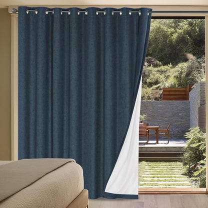 H.VERSAILTEX Blackout Curtains Durable Thick Textured 100% Blackout Patio Door Curtain Anti Rust Grommet Extra Wide Sliding Door Curtain Panel, W100 x L96 inch - Navy