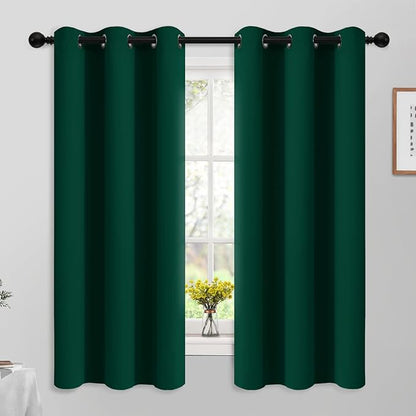 Yakamok Light Blocking Room Darkening Thermal Insulated Blackout Curtains Solid Grommet Top Window Drapes for Bedroom,42W x 63L,Dark Green,2 Panels