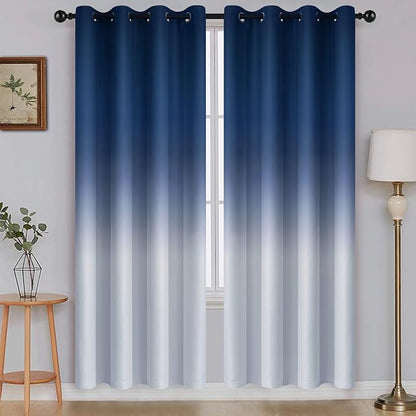SimpleHome Ombre Room Darkening Curtains for Living Room, Light Blocking Gradient Blue to Grey White Thick Thermal Insulated Grommet Window Curtains/Drapes for Bedroom, 2 Panels, 52x72 inches Length