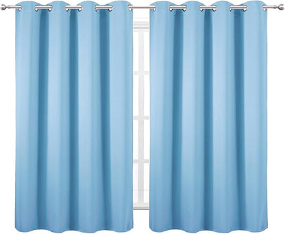 LEMOMO Blackout Curtains 66 x 54 Inch Long Sky Blue Curtains Set of 2 Panels Room Darkening Curtains for Bedroom and Living Room