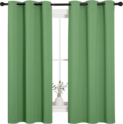 NICETOWN Room Darkening Curtains 63" Long Set of 2 for Bedroom, Forest Green Nursery Essential Thermal Insulated Solid Grommet Top Blackout Curtains/Drapes (1 Pair, 42 inches Wide)