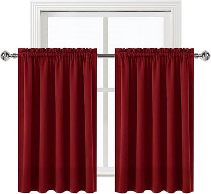 DWCN Burgund Short Blackout Curtains for Bedroom/Kitchen, Thermal Insulated Energy Saving Room Darkening Curtains for Living Room (W60 x L36 inch, Set of 2 Panels, Top of Rod Pocket)