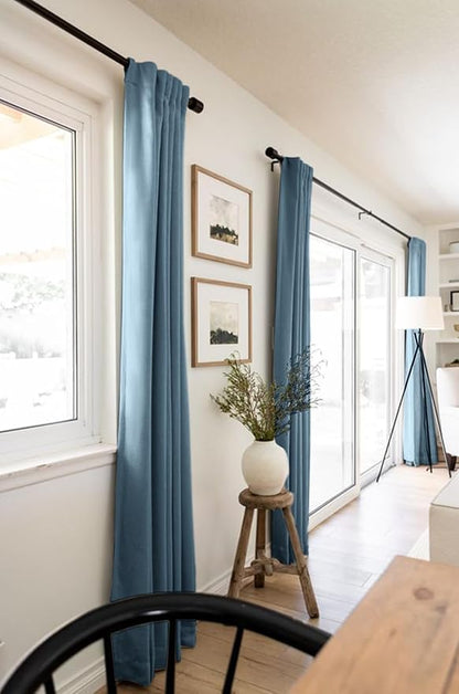 100% Blackout Shield Linen Blackout Curtains for Bedroom 84 Inches Long, Back Tab/Rod Pocket Living Room Drapes, Thermal Insulated Blackout Curtains 2 Panels Set, 50" W x 84" L, Stone Blue