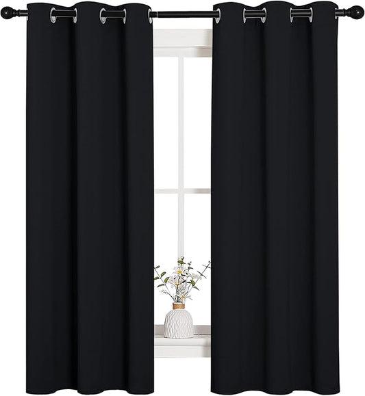 NICETOWN Living Room Blackout Curtains and Drapes, Black Solid Thermal Insulated Grommet Blackout Drapery Panels for Window (2 Panels, 34 inches Wide by 63 inches Long, Black)
