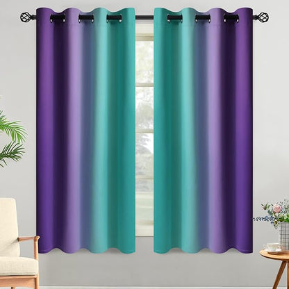 Yakamok Ombre Teal and Purple Curtains for Bedroom, Gradient Room Darkening Curtains, Grommet Thermal Insulated Light Blocking Window Drapes/Curtain for Living Room,52 x 63 Inch,2 Panels