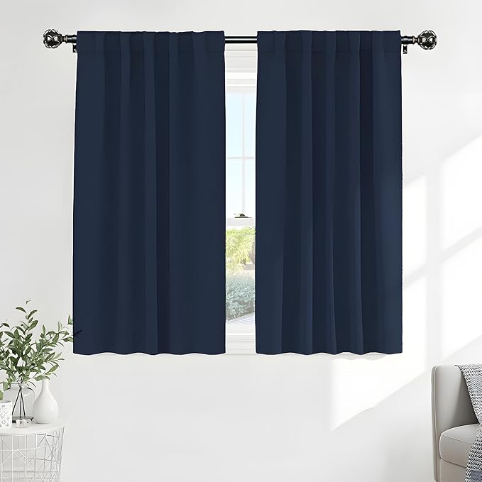 PONY DANCE Navy Blackout Curtains - Rod Pocket Curtain Panels Thermal Insulated Window Coverings Light Block for Kids' Room, 42 Wide by 54 inches Long, Navy Blue, 2 PCs