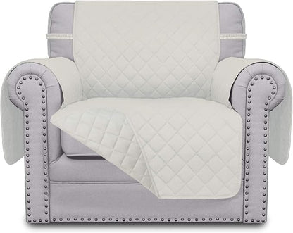 Easy-Going Chair Sofa Slipcover Reversible Sofa Cover Water Resistant Couch Cover Furniture Protector Cover with Elastic Straps for Pets Kids Children Dog Cat (Chair, Ivory/Ivory)