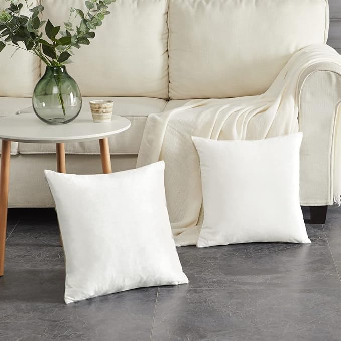 GIGIZAZA Ivory Velvet Decorative 18x18 Throw Pillow Covers for Sofa Bed 2 Pack Soft Cushion Cover