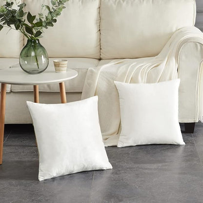 GIGIZAZA Ivory Velvet Decorative 18x18 Throw Pillow Covers for Sofa Bed 2 Pack Soft Cushion Cover