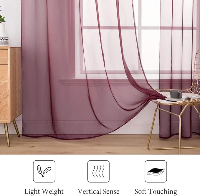 MIULEE 2 Panels Solid Color Sheer Christmas Window Curtains Elegant Window Voile Panels/Drapes/Treatment for Bedroom Living Room (54X54 Inches Wine Red)