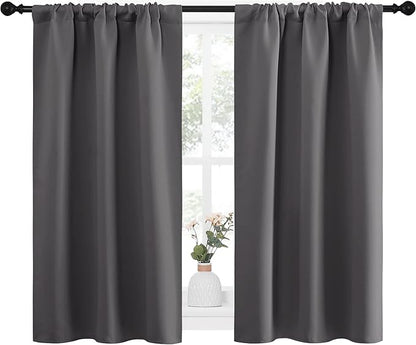 NICETOWN Grey Window Curtains for Bedroom - Home Decoration Thermal Insulated Rod Pocket Blackout Blinds & Drapes for Small Windows (Gray, 2 Panels, W34 x L45 -Inch)