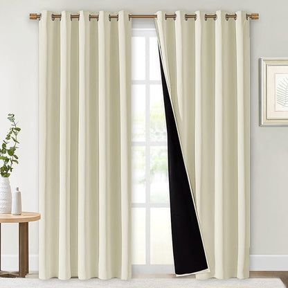 NICETOWN Living Room Completely Shaded Draperies, Privacy Protection & Noise Reducing Ring Top Drapes, Black Lined Insulated Window Treatment Curtain Panels (Beige, 2 Pieces, W70 x L84)