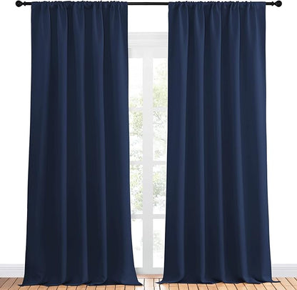 NICETOWN Navy Curtains Blackout Draperies - Modern Design Thermal Insulated Rod Pocket Blackout Drapes for Kid's Bedroom, Window Covering (1 Pair, 52 x 95 inches)