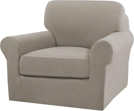 Turquoize 2 Piece Chair Covers Chair Slipcovers for Living Room Armchair Couch Cover Chair Sofa Cover with Individual Cushion Covers Furniture Cover for Chairs Feature Thick Fabric (Chair, Taupe)