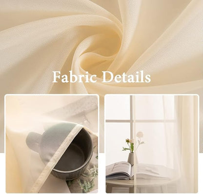 MIULEE Cream Beige Window Sheer Curtains for Bedroom Living Room Solid Elegant Net Drapes 2 Panels Width 38 x Length 72 Inches