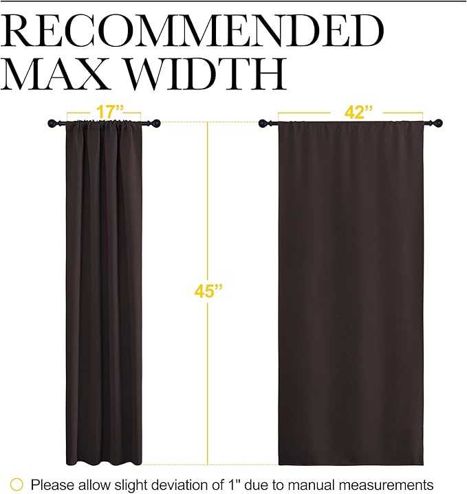 NICETOWN Blackout Curtain Panels 45 inches Long - Noise Reducing Thermal Insulated Solid Rod Pocket Window Drapes/Draperies for Kids Room (Toffee Brown, 1 Pair, 42 inches by 45 Inch)