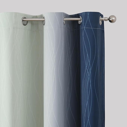 Estelar Textiler Navy Blue and Sage Green Ombre Blackout Curtains 72 Inches Long 2 Panels, Full Room Darkening Grommet Curtains for Bedroom, Thermal Insulated Light Blocking Gradient Drapes, 42Wx72L