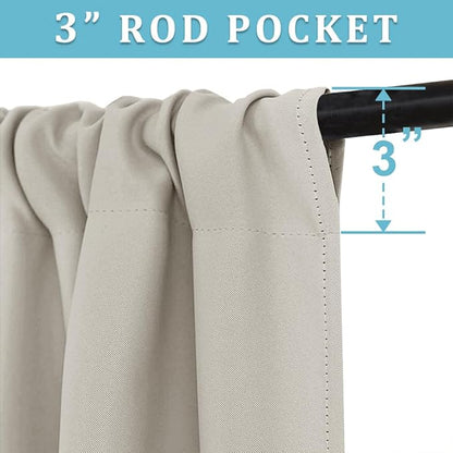 RYB HOME Short Curtains for Bedroom, Room Darkening Insulated Summer Heat Light UV Blocking Energy Saving Drapes for Nursery, Width 42 by Length 48, Natural, Set of 2
