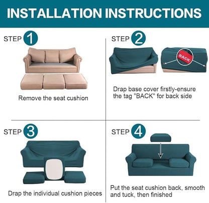 Turquoize 4 Piece Sofa Covers for 3 Cushion Couch Sofa Slipcover Soft Couch Cover for Dogs Washable Furniture Cover with 3 Individual Large Cushion Covers Feature Fabric (Large Sofa, Deep Teal)